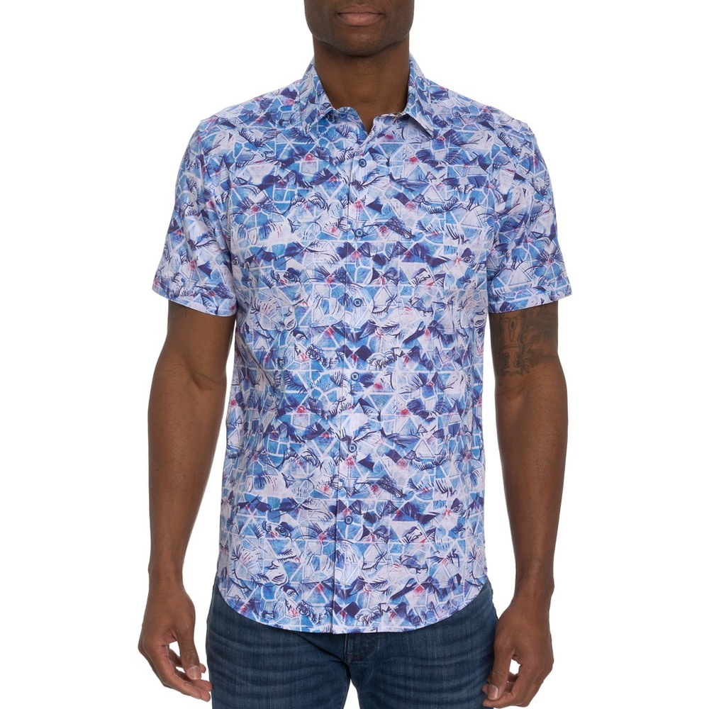 ROBERT GRAHAM Shirt Brenner Short Sleeve Button-Up Shirt Contrasting Flip Cuff
